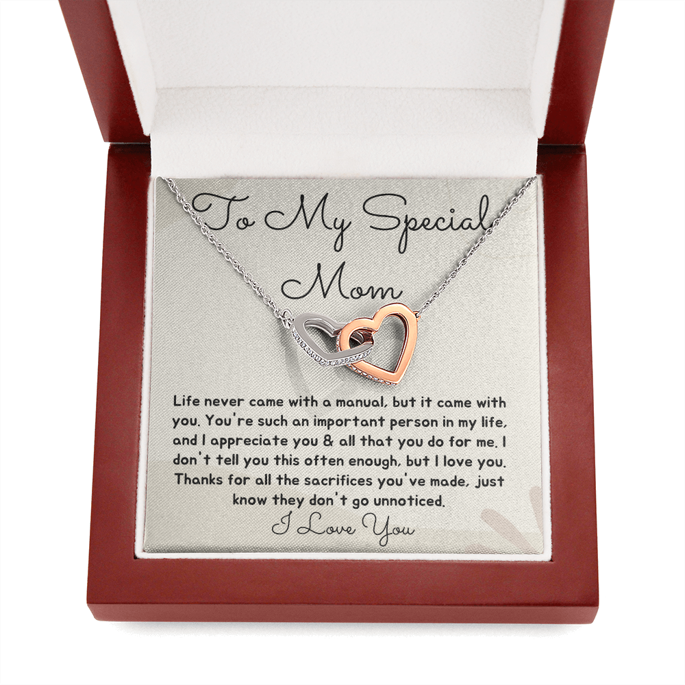 To My Special Mom interlocking heart necklace