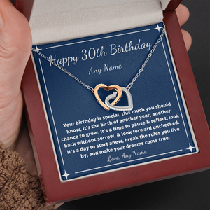 Happy 30th Birthday interlocking heart necklace gift for friend