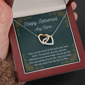 Personalized Happy Retirement interlocking heart necklace