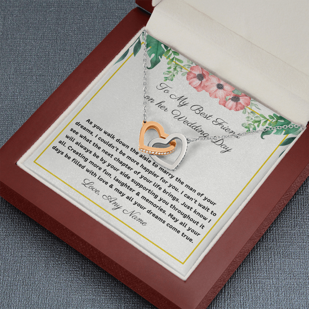 To my best friend on her wedding day interlocking heart necklace