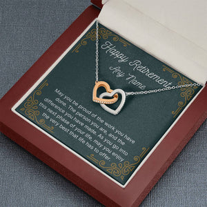 Personalized Happy Retirement interlocking heart necklace