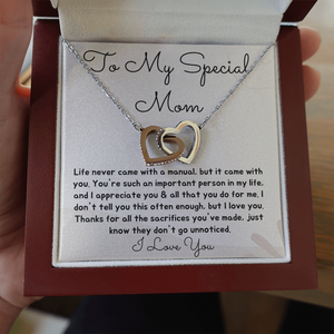 To My Special Mom interlocking heart necklace
