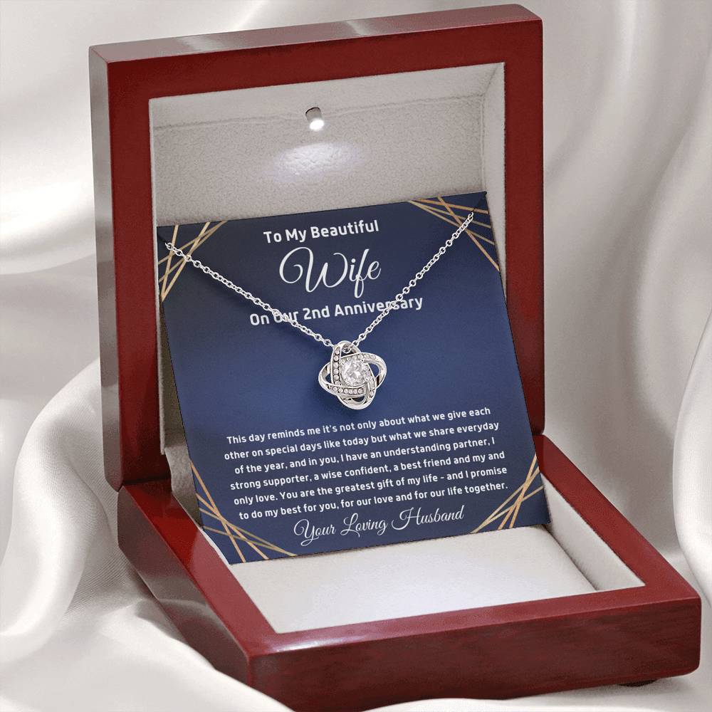 2nd anniversary for wife Love Knot necklace