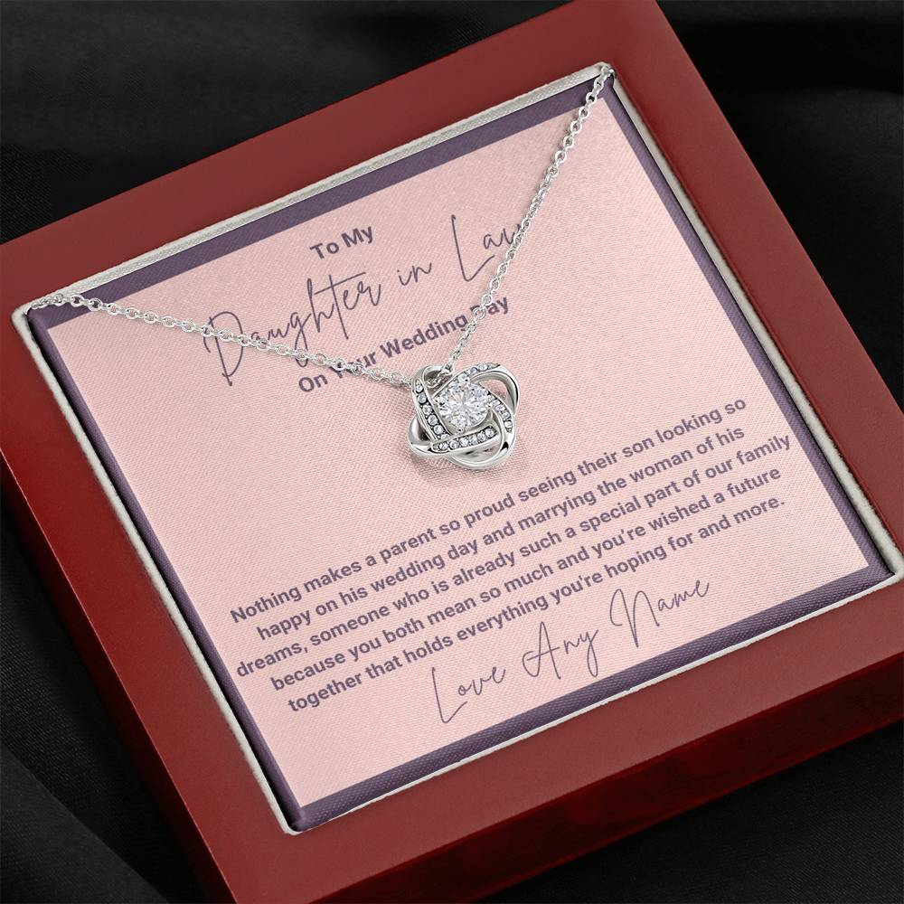 Personalized daughter in law Love Knot necklace